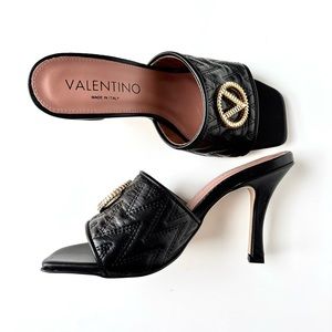 Valentino Venere Quilted Leather Slide Sandals Black Sz 7 New